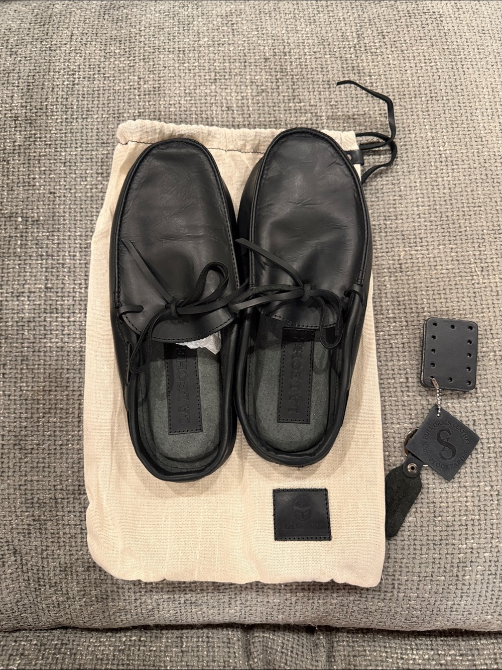 Men's Black Leather Slip-On Loafers with Lace Detail